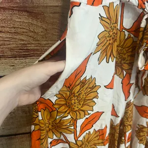 Free People Ivy Street Wide Leg Sunflower Jumpsuit Large Fall Leaves Boho Flowy Orange Crop thumbnail 6