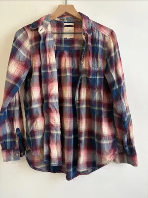 American Eagle Outfitters Plaid Button-Down Shirt in Blue, Red & White thumbnail 1