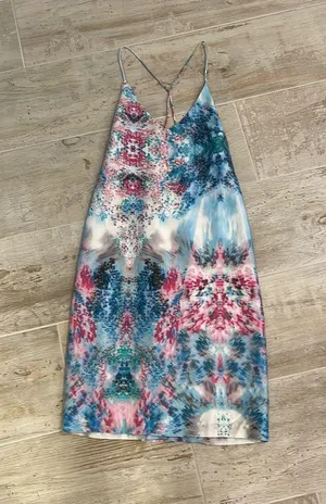 Satin Watercolor Midi Dress Size M thumbnail 3