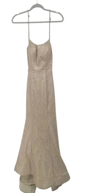 Renaissance Collection Gown Dress 2 Champagne Gold Metallic Lace Up Formal Prom thumbnail 1