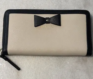 Kate Spade Hazel Court Legacy Beige and Black Bow Zip-Around Wallet thumbnail 1