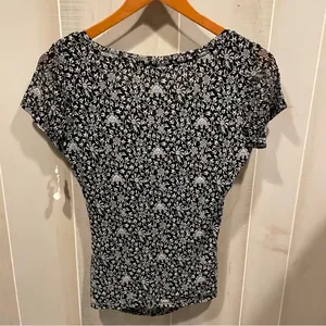 Cute mesh floral vines v-neck ruched top INC maximalist Y2K vibes stretchy thumbnail 9