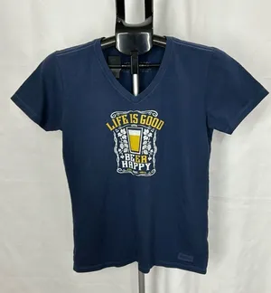 Life is Good Beer Be Happy V Neck Crusher Tee thumbnail 1