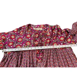 Free People Boho Floral Peasant Top M Purple Red Tie Up Studded Beaded Rayon thumbnail 11