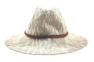 Hinge Womens Knit Fedora Sun Hat Oatmeal Beige Brown Band One‎ Size Boho EUC thumbnail 1