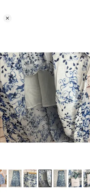 Atelier New York 100% Cotton Tiered Maxi Skirt Blue Floral Size 10 NWT. Stretchy smocked waist. Lined to knee. Flowy boho design. 16-19” waist 41” long thumbnail 4