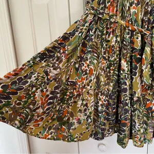 Jodifl Floral Mini Dress Sz 1X Ruffle Tiered Belted Waist Earthy Boho thumbnail 8