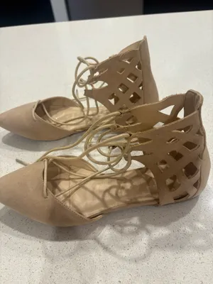 Tan pointed toe lace up flats Size 7.5 thumbnail 3