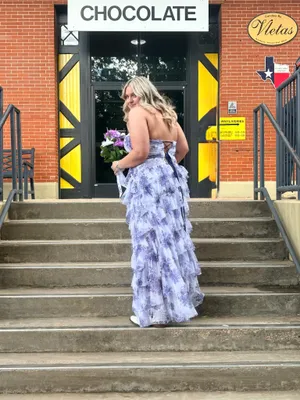 Pear cloture purple floral prom dress thumbnail 2