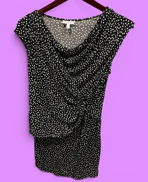 Cute polka dot Pea in the Pod maternity faux wrap stretchy tunic mini dress thumbnail 1