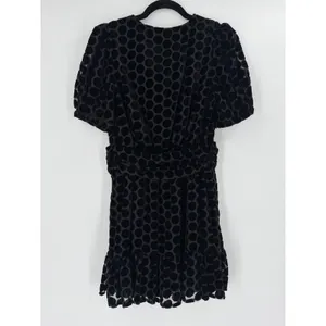 Zara Mini Dress Womens S Black Velvet Polka Dot Puff‎ Sleeve Whimsigoth Romantic thumbnail 7
