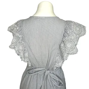 GAP Women's Striped Lace Midi Wrap Dress Tie Waist Flutter Sleeve‎ Blue Size M thumbnail 7