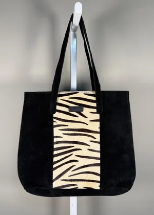 Jane Marie Zebra Haircalf Suede Tote Bag Black Animal Print thumbnail 1