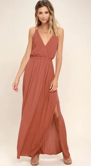 NWT Lulus Lost In Paradise Rusty Rose Maxi Dress Pink -XS thumbnail 1
