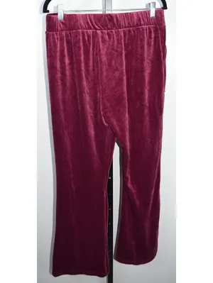 Time and Tru Velour Pants SZ M Burgundy Ribbed Velvet Flare Leg Loungewear thumbnail 2