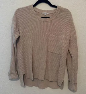 Madewell Ribbed Crewneck Sweater with Pocket - Beige, Size Small thumbnail 1