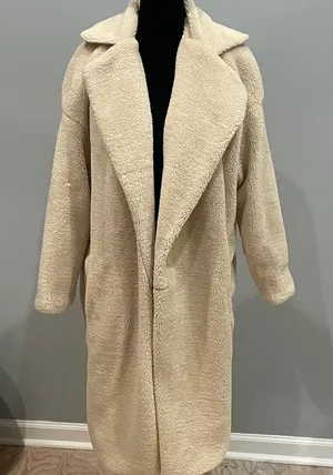 In The Style Cozy Cream Teddy Coat long open front with pockets thumbnail 1