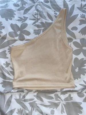 Amazon Beige One Shoulder Crop Top thumbnail 2