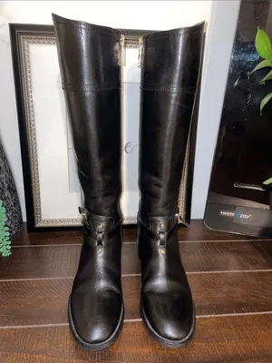 Tory Burch Brita Black Leather Tall Riding Boots Size 6M EUC thumbnail 4