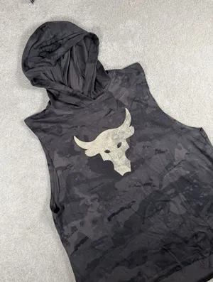 Under Armour Sleeveless Hoodie Women's L Gray Project Rock Camouflage Logo‎ thumbnail 1