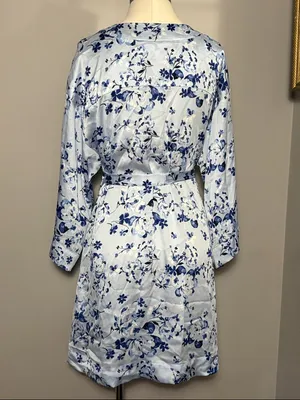 Soma Small Light Blue Floral Satin Wrap Robe thumbnail 2