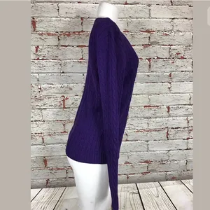 Lauren Ralph Lauren Knit Sweater Purple 100% Cotton V Neck Sz M Heritage Classic thumbnail 4