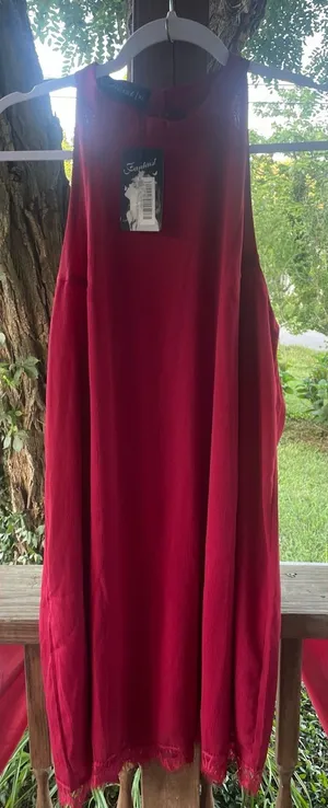 Fantasist Sleeveless Red Shift Dress with High Neck thumbnail 1