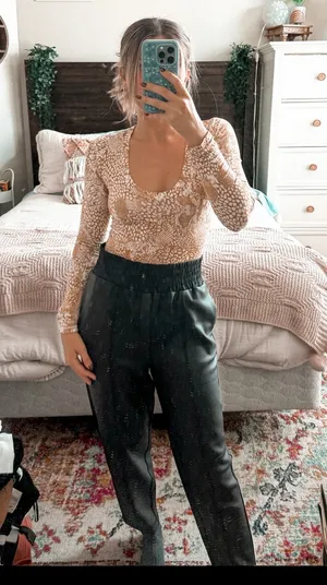 Free People Yellow snake print longsleeve bodysuit thumbnail 2
