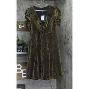 NWT Tommy Hilfiger Puff Ruched Sleeve V Neck Dress A4IK118E Bronze / Black 10 thumbnail 4
