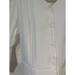 Women’s Minimalist CottageCore White Cotton Puff Sleeve Peplum Blouse M thumbnail 3