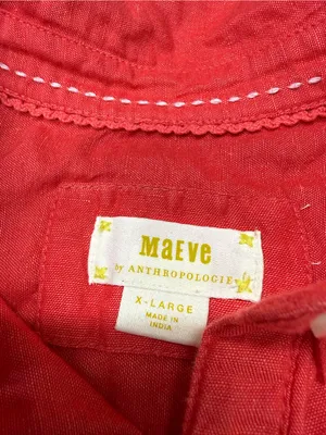 Maeve by Anthropologie Linen Blend Orange Red Button Down Blouse Top Oversize XL thumbnail 3