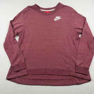Nike Sportswear Long Sleeve Top Women’s Large Heathered Burgundy Crewneck Shirt thumbnail 1