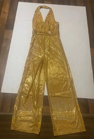 Gold Halter Wide-Leg Jumpsuit S NWOT Fall Halloween Costume Cosplay EDM Rave thumbnail 1