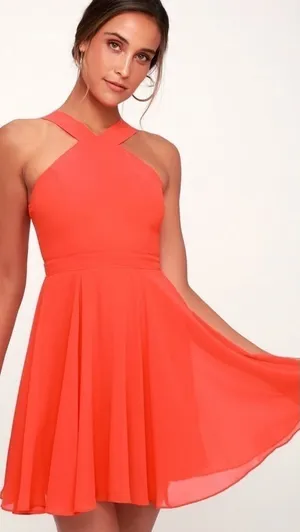 Lulus Forevermore Skater Dress in Coral Red Size‎ Small thumbnail 1