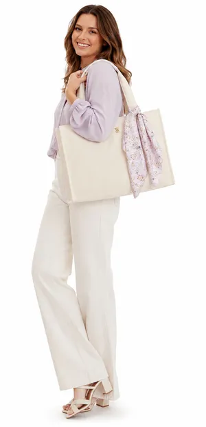 Victoria's Secret Large Ivory Jacquard Shoulder Canvas Tote Bag Work Travel thumbnail 1