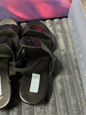 Black Women's Leather Slide Sandals - Brand: thumbnail 3