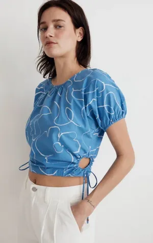 Madewell Embroidered Poplin Puff-Sleeve Cutout Crop Top Size Medium NWT thumbnail 1