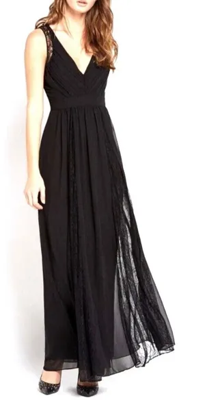 BCBGeneration Black Lace Insert Trim Wedding Guest Maxi Evening Gown Dress Sz‎ 8 thumbnail 1