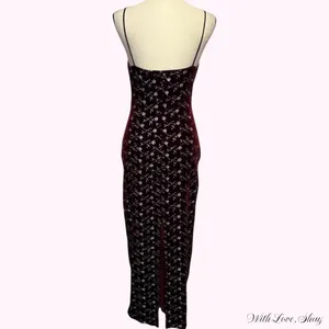 90s vintage square neck burgundy and silver glitter floral maxi velvet dress thumbnail 5