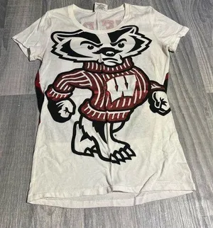 PINK Victoria’s Secret Bucky Badger UW Women's White Graphic Tee; Medium thumbnail 1
