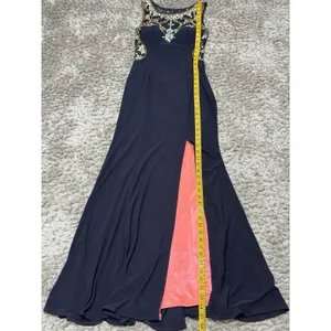 Betsy & Adam Maxi Dress Black Mesh Beaded Rhinestone Gown Sleeveless Crew Neck 2 thumbnail 11