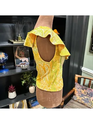 Zara Paisley Ruffle Blouse – Yellow & Green, Size Medium thumbnail 7
