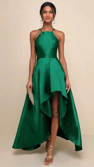 NWT Lulus Broadway Show Emerald Green High-Low Gown Dress Size Large L NEW thumbnail 1
