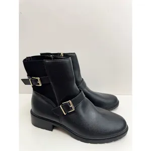 Anne Klein Boots Size 10.5 Black Block Heel Almond Toe Buckle‎ Detail NEW thumbnail 2
