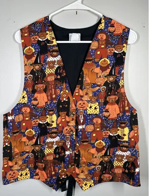 Vintage Halloween Womens Vest XL Teddy Bears Pumpkins Costumes 100% Cotton 90s thumbnail 1