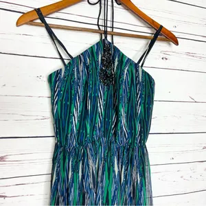 Gianni Bini Green & Blue Rhinestone Embellished Halter Top Maxi Dress Size 0 XS thumbnail 10