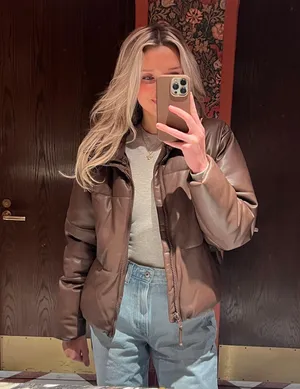 Old Navy Brown Leather Puffer thumbnail 1