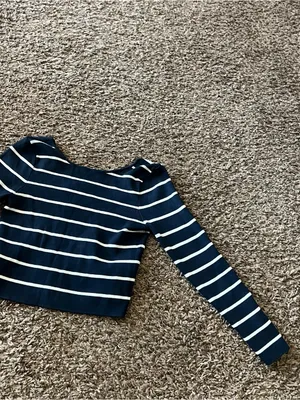 Zara Navy and White Striped Knit Top thumbnail 2