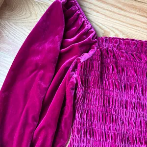 Anthropologie Jewel-Tone Pink Puff-Sleeve Velvet Blouse Peasant Smocked - Size S thumbnail 9