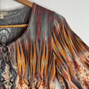 Energe World Wear Multicolor Abstract Boho Pattern Ethnic Tunic Lace Detail sz M thumbnail 7